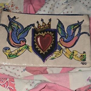 Brighton Heart Crest Canvas Clutch with Colorful Swallows